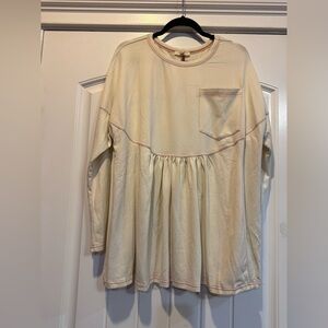Easel Cream Long Sleeve Tunic with Pocket